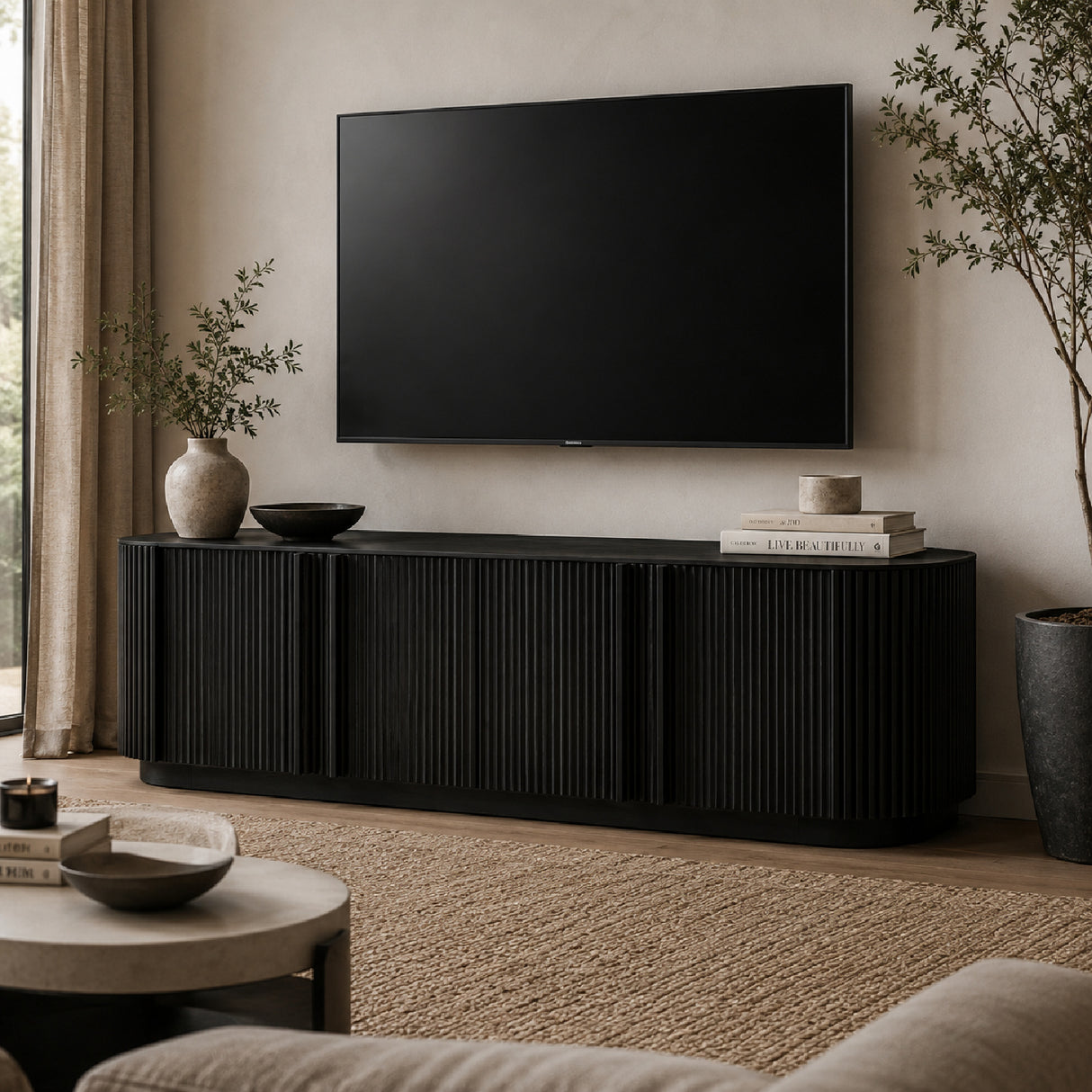 Modern European furniture - Fluted Tambour-Style Door TV Stand - www.oroa.com