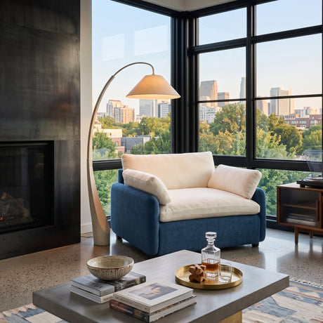 Blue Cream Oversized Chenille Armchair | OROA