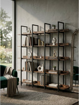 Brown Vintage Industrial 5-Tier Bookcase | OROA