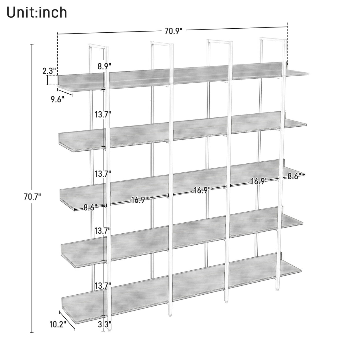 Black Vintage Industrial 5-Tier Bookcase | OROA