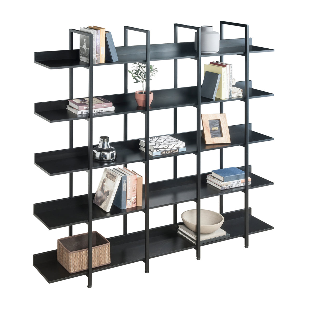 Black Vintage Industrial 5-Tier Bookcase | OROA