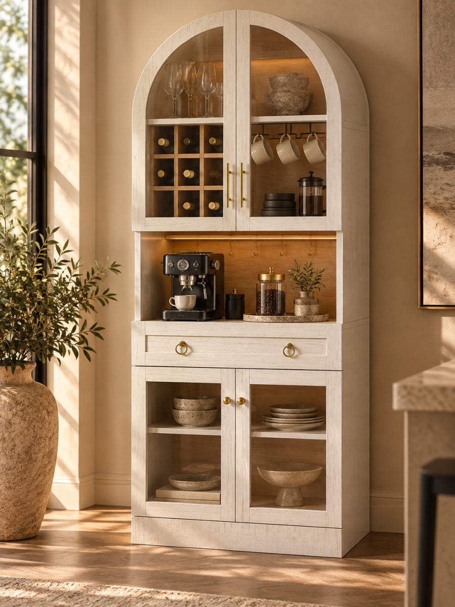 Modern European furniture - Mid-Century White Coffee Bar Cabinet - www.oroa.com