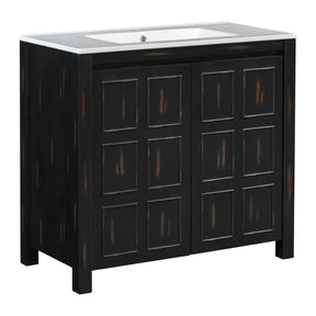 Modern European furniture - Espresso Wooden Bathroom Vanity with Ceramic Sink - www.oroa.com