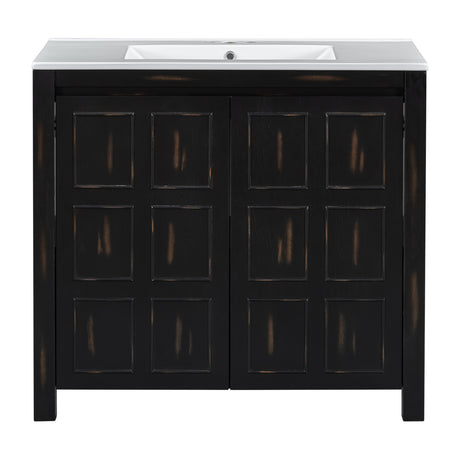 Espresso Wooden Bathroom Vanity with Ceramic Sink | OROA