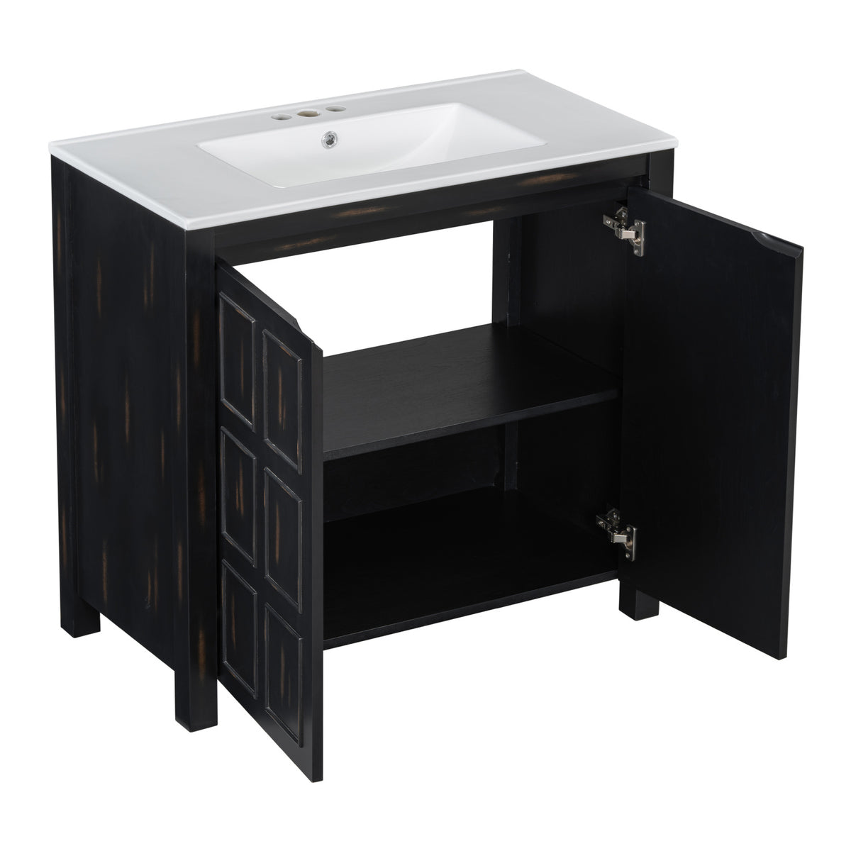 Espresso Wooden Bathroom Vanity with Ceramic Sink | OROA