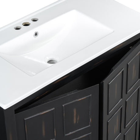 Espresso Wooden Bathroom Vanity with Ceramic Sink | OROA