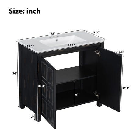 Espresso Wooden Bathroom Vanity with Ceramic Sink | OROA