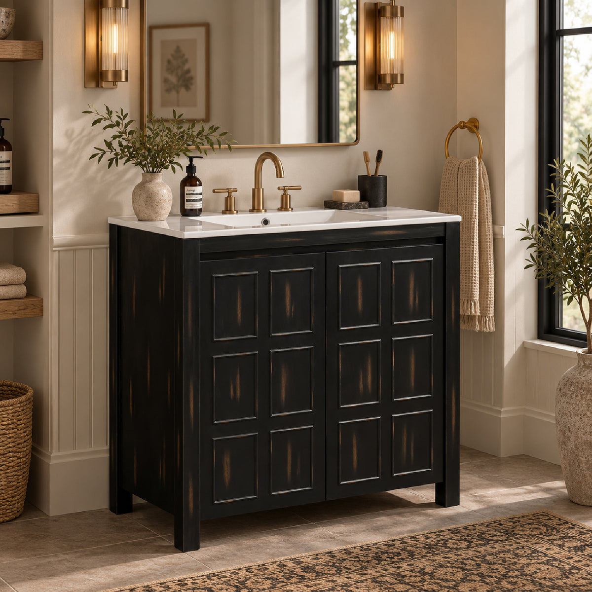 Espresso Wooden Bathroom Vanity with Ceramic Sink | OROA