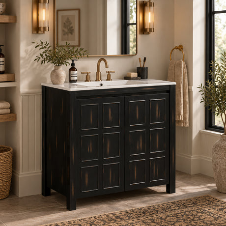 Espresso Wooden Bathroom Vanity with Ceramic Sink | OROA