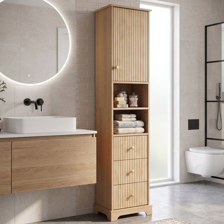 Modern European furniture - 67.7" Freestanding Bathroom Wood Cabinet - www.oroa.com