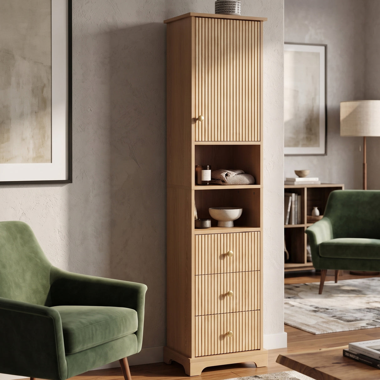 Modern European furniture - 67.7" Freestanding Bathroom Wood Cabinet - www.oroa.com