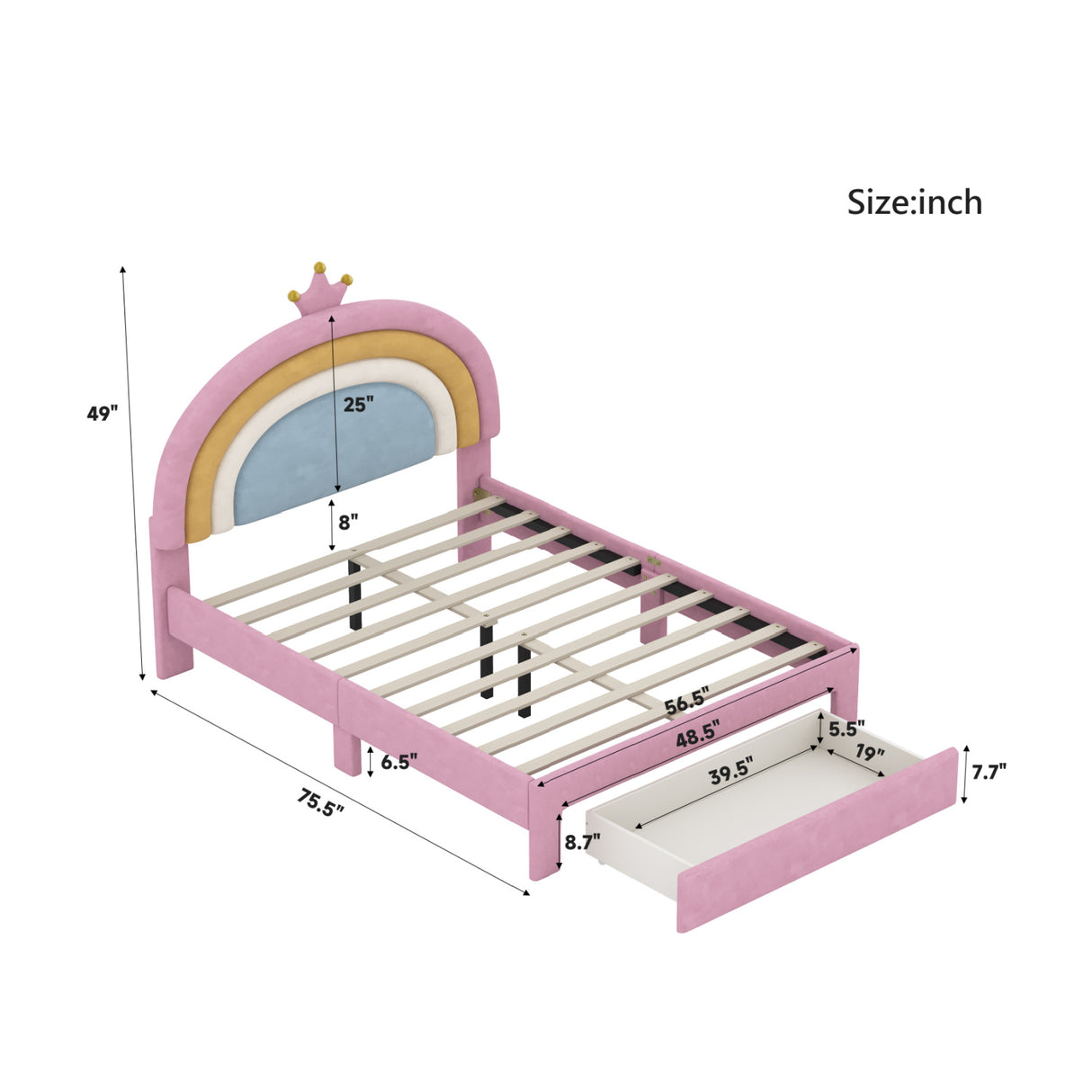 Full Size Upholstered Rainbow Design Bed | OROA Kids