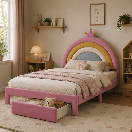 Full Size Upholstered Rainbow Design Bed | OROA Kids