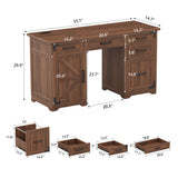 Rustic Walnut Farmhouse Executive Desk with Storage | OROA