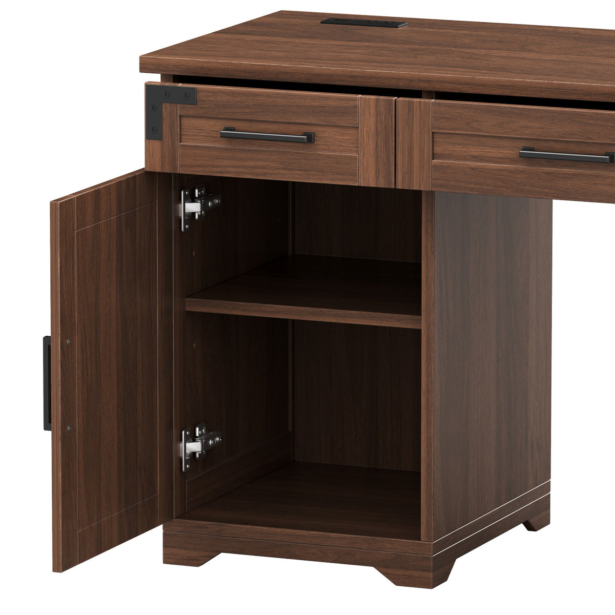 Rustic Walnut Farmhouse Executive Desk with Storage | OROA