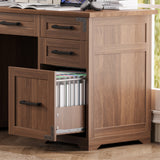 Rustic Walnut Farmhouse Executive Desk with Storage | OROA