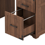 Rustic Walnut Farmhouse Executive Desk with Storage | OROA