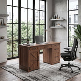 Rustic Walnut Farmhouse Executive Desk with Storage | OROA