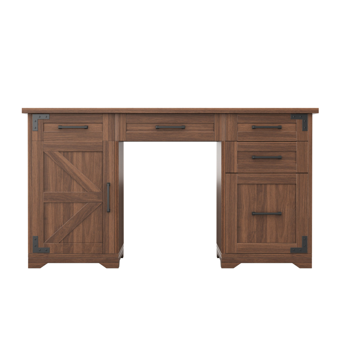 Rustic Walnut Farmhouse Executive Desk with Storage | OROA
