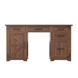 Rustic Walnut Farmhouse Executive Desk with Storage | OROA