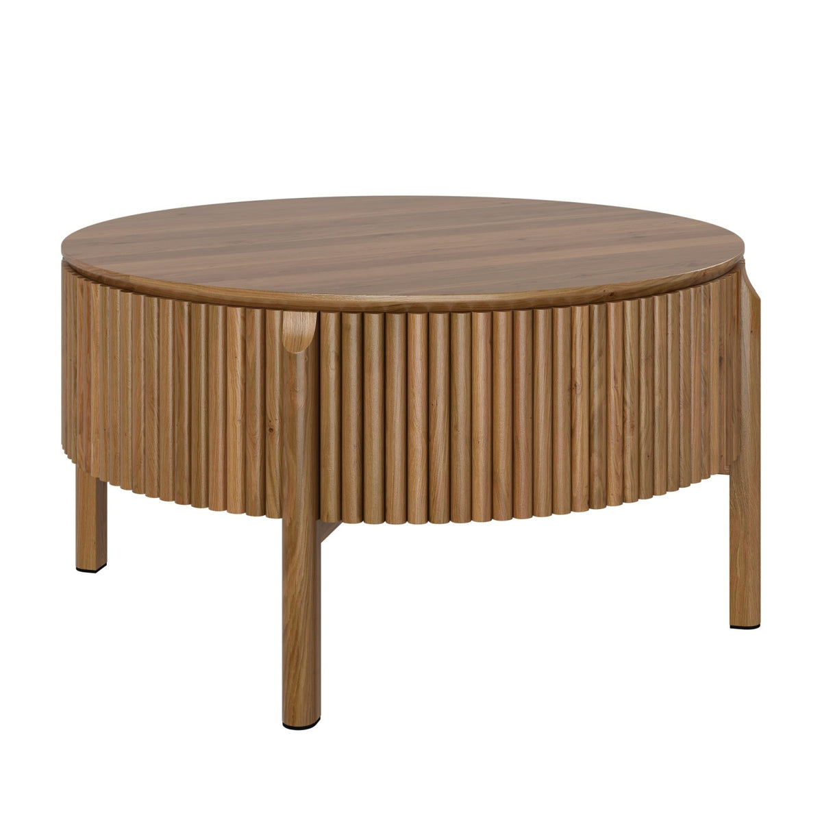 Round Walnut Fluted Lift-Top Coffee Table | OROA