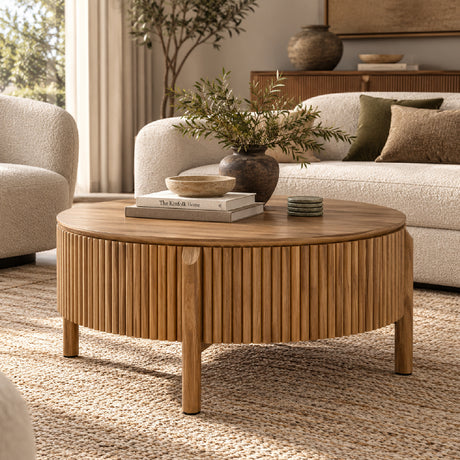 Round Walnut Fluted Lift-Top Coffee Table | OROA
