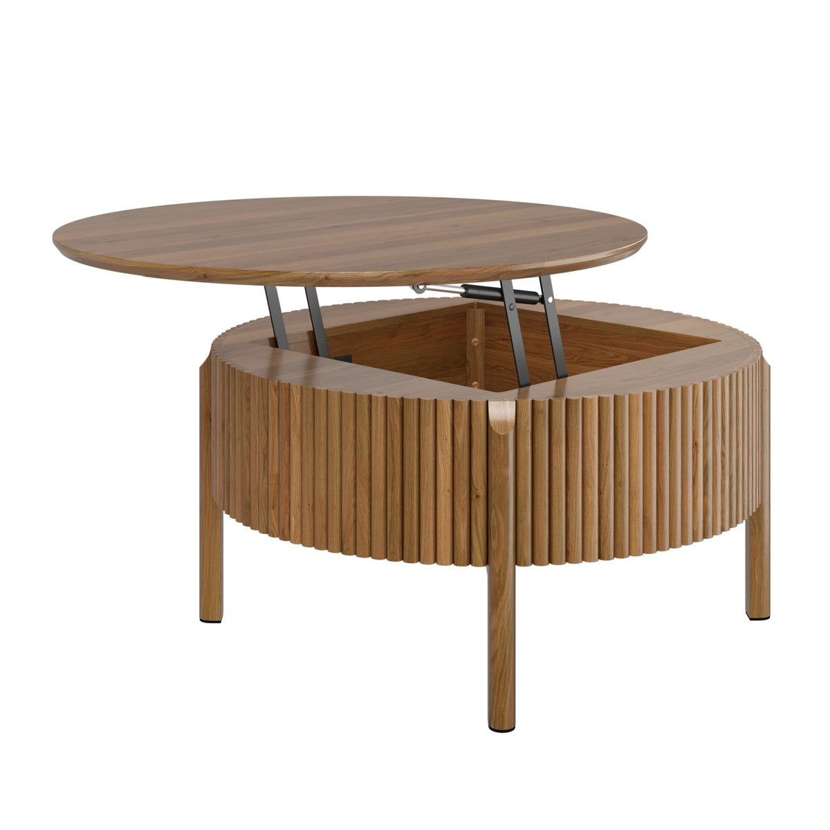 Round Walnut Fluted Lift-Top Coffee Table | OROA