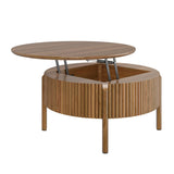 Round Walnut Fluted Lift-Top Coffee Table | OROA