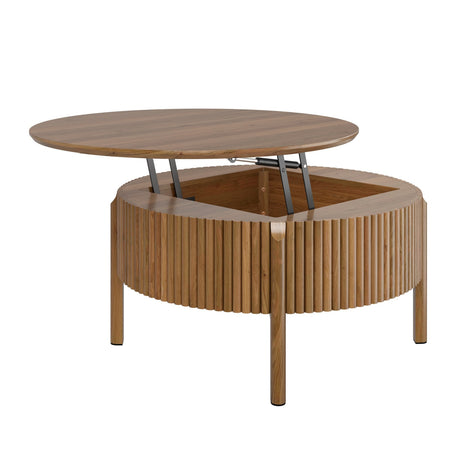 Round Walnut Fluted Lift-Top Coffee Table | OROA