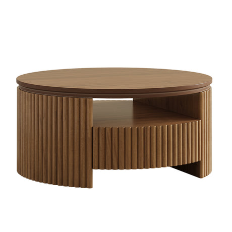 Modern European furniture - Walnut Fluted Round Wood Coffee Table - www.oroa.com