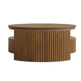 Modern European furniture - Walnut Fluted Round Wood Coffee Table - www.oroa.com