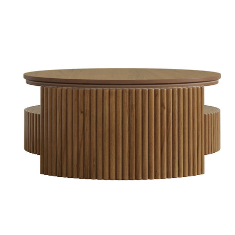 Modern European furniture - Walnut Fluted Round Wood Coffee Table - www.oroa.com