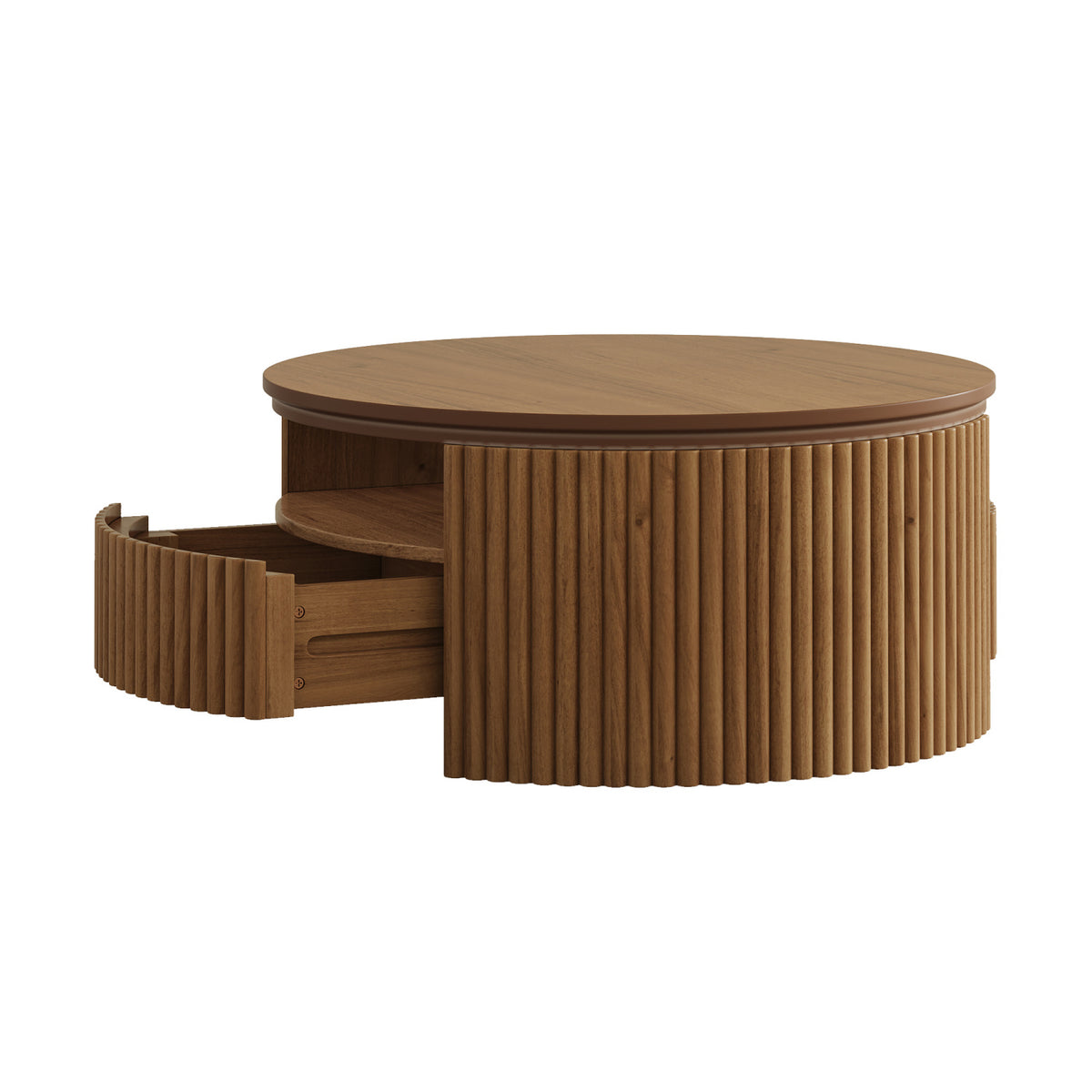 Modern European furniture - Walnut Fluted Round Wood Coffee Table - www.oroa.com