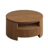 Modern European furniture - Walnut Fluted Round Wood Coffee Table - www.oroa.com