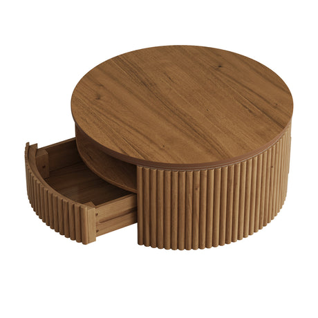 Modern European furniture - Walnut Fluted Round Wood Coffee Table - www.oroa.com