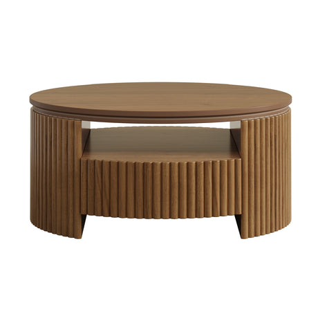 Modern European furniture - Walnut Fluted Round Wood Coffee Table - www.oroa.com