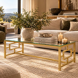 Modern Gold Geometric Tempered Glass Coffee Table | OROA