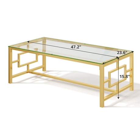 Modern Gold Geometric Tempered Glass Coffee Table | OROA
