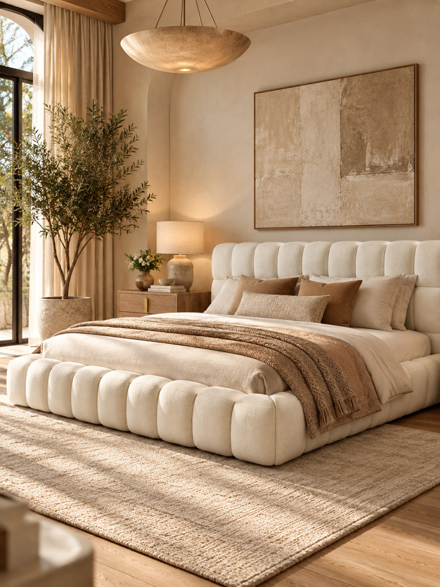 White Upholstered King Bed | OROA