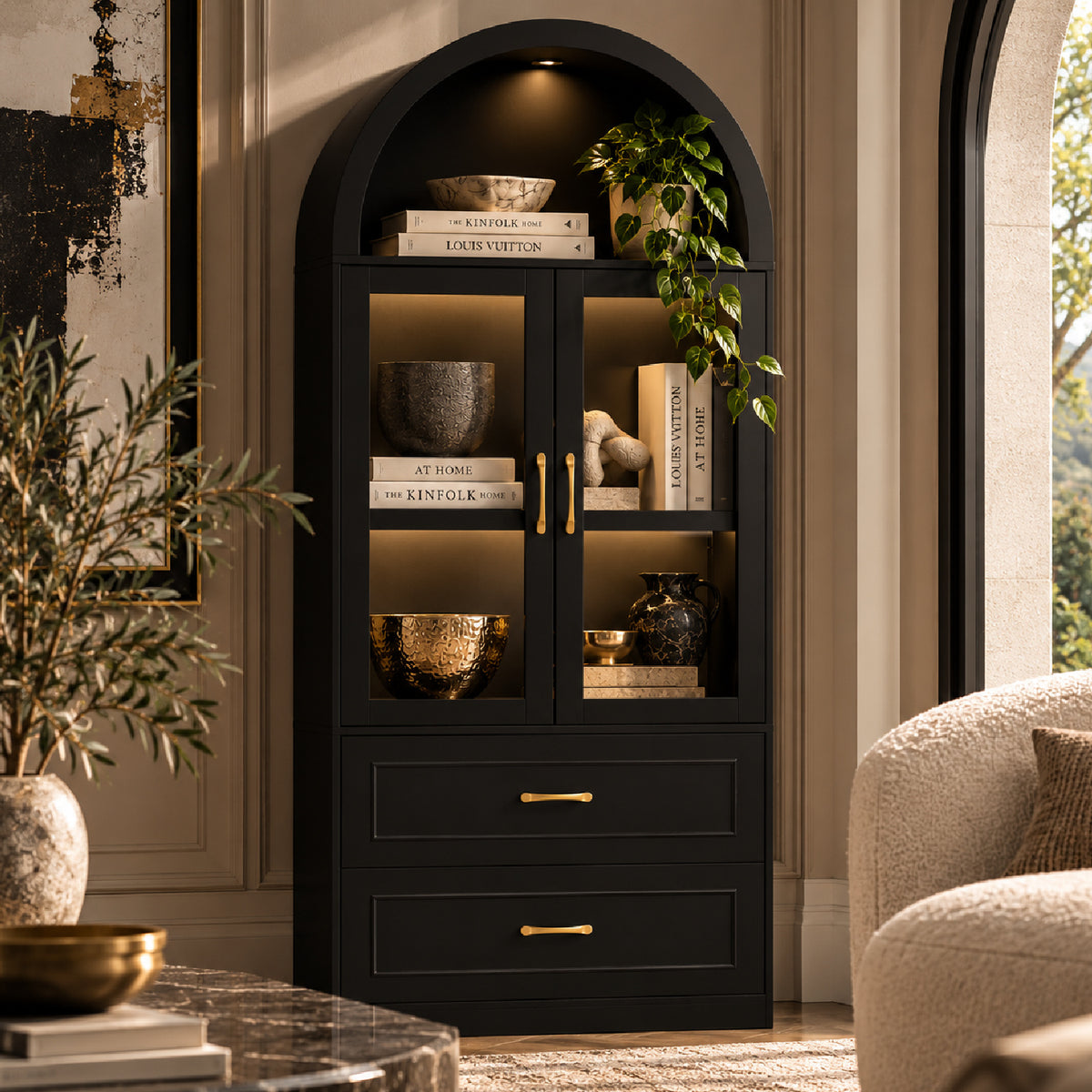 Black Modern Bookcase with Storage Cabinet | OROA