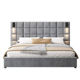 Upholstered King Bed with Wall Sconce and USB Port | OROA
