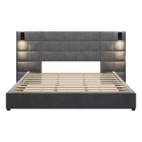 Upholstered King Bed with Wall Sconce and USB Port | OROA