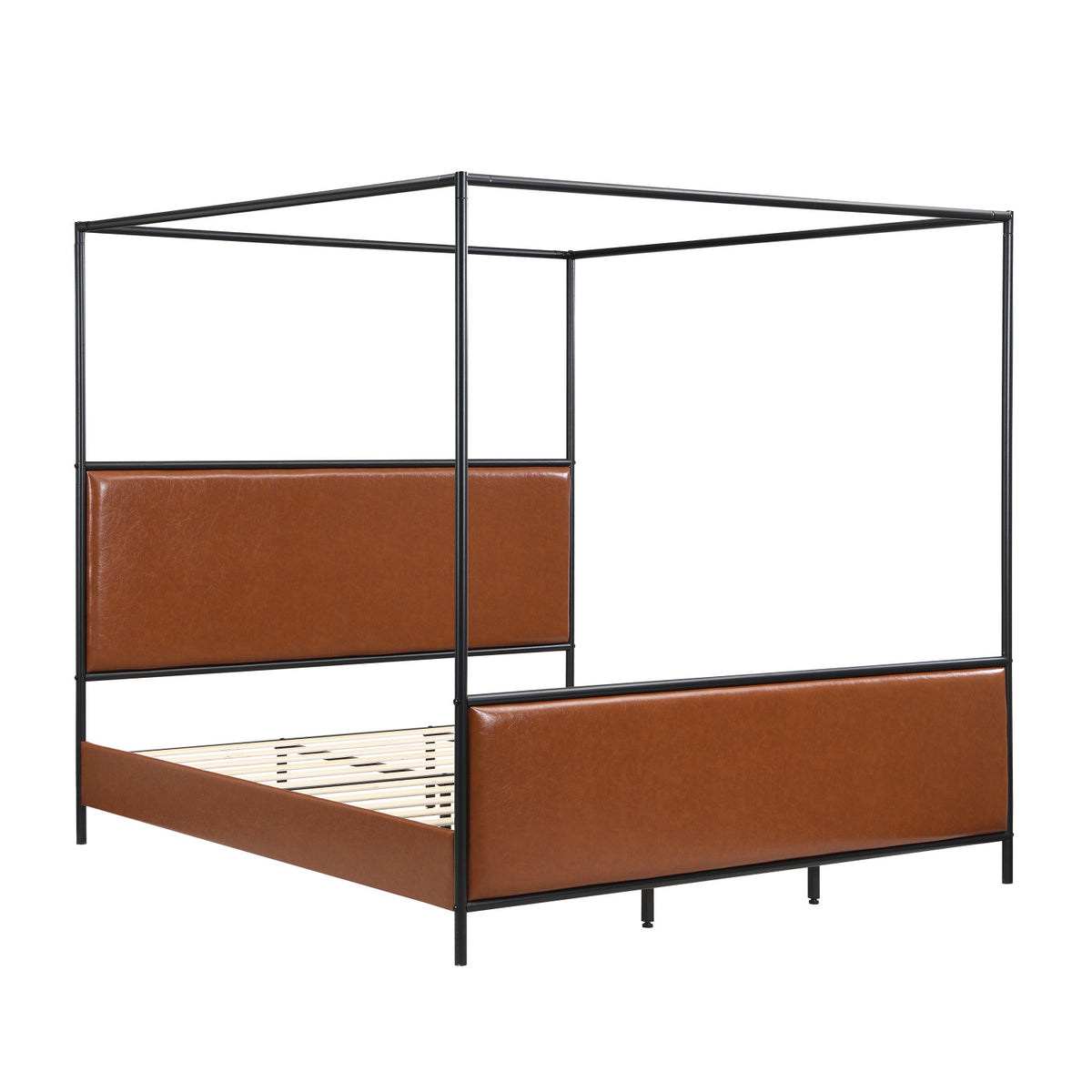 Leather Upholstered Canopy King Bed | OROA