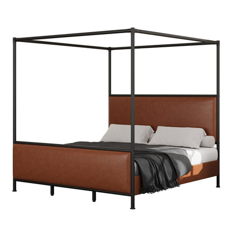 Leather Upholstered Canopy King Bed | OROA