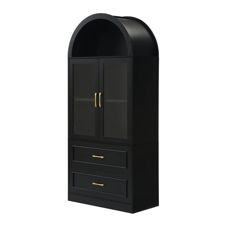 Modern Black Arched Glass Door Storage Cabinet | OROA