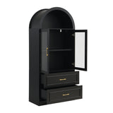 Modern Black Arched Glass Door Storage Cabinet | OROA