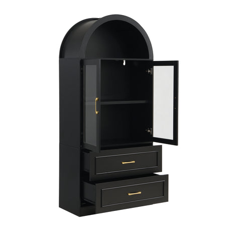 Modern Black Arched Glass Door Storage Cabinet | OROA