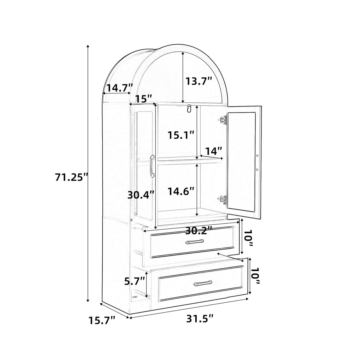 Modern Black Arched Glass Door Storage Cabinet | OROA