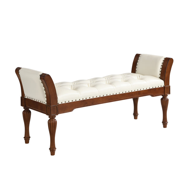 Modern European furniture - Beige Button Tufted Leather Ottoman Bench - www.oroa.com
