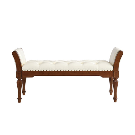 Modern European furniture - Beige Button Tufted Leather Ottoman Bench - www.oroa.com